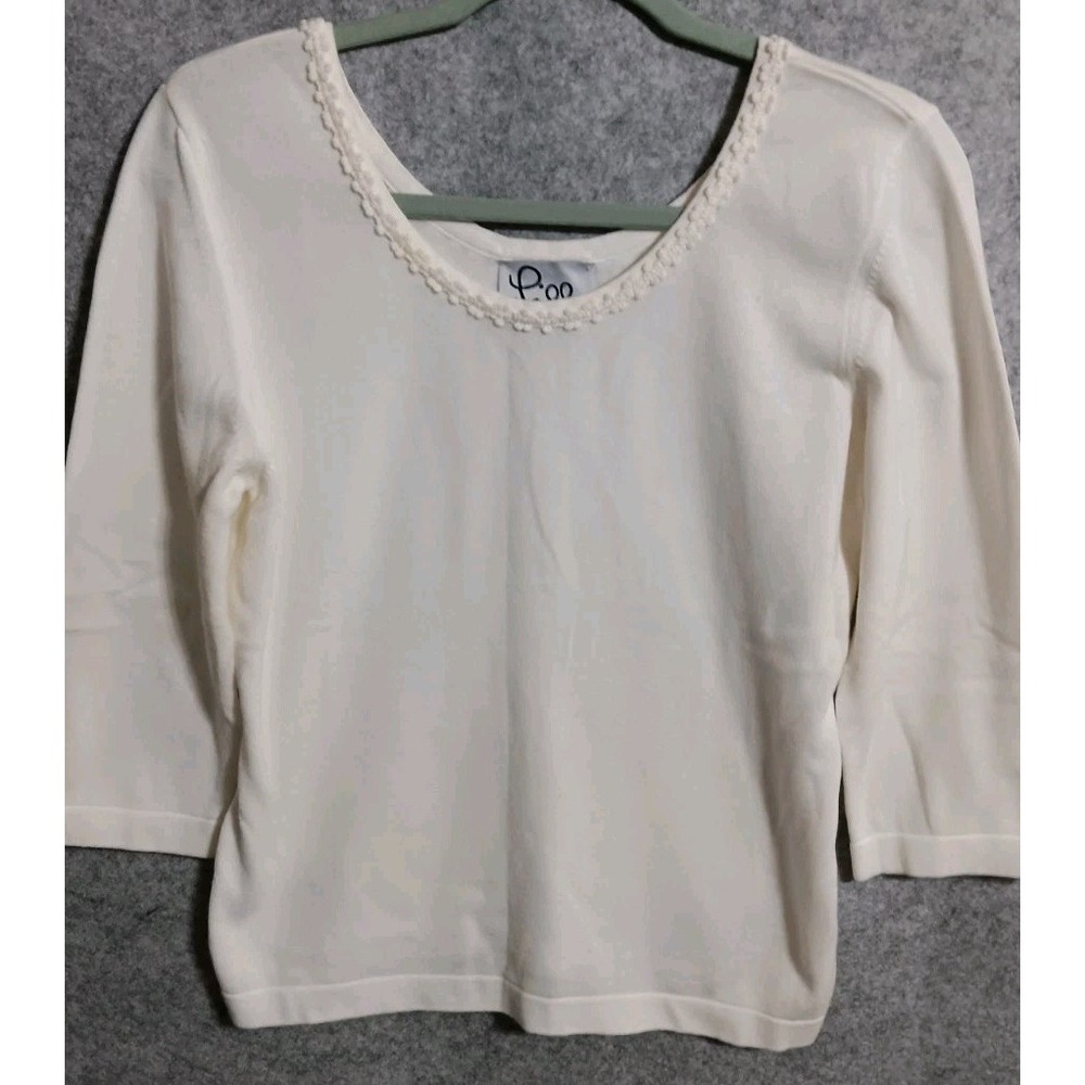 Womens Vintage LILLY PULITZER Sweater Size M 100% Cotton White Embroidered EUC